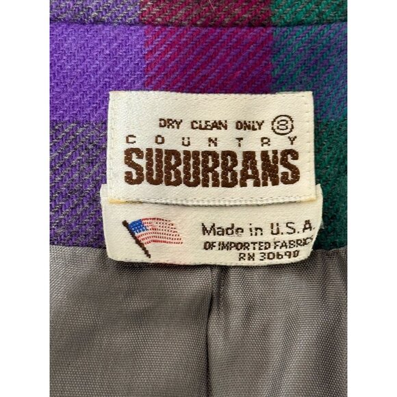 Country Suburbans Womens Wool Plaid Blazer Vintage 80s 90s Purple Green Size 8 - Picture 4 of 6